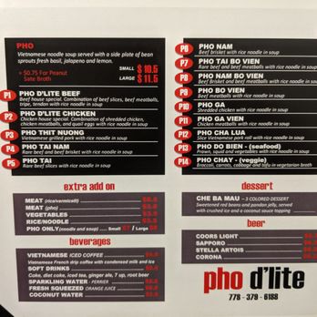pho d'lite - Menu 2/2 - Vietnamese Near Me - Burnaby, British Columbia