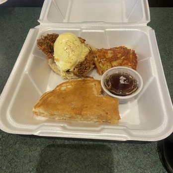 Metro Diner - Left overs of the epic deliciousness fried chicken Benedict and pancakes - Diners Near Me - Gainesville, Florida