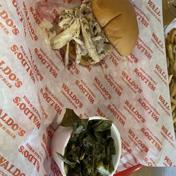 Waldos Chicken And Beer - Pulled chicken sandwich & collard greens - Southern Near Me - Aurora, Colorado
