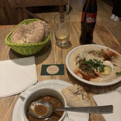 Hummus Und Friends - Hummus Special plate and vegetable soup.