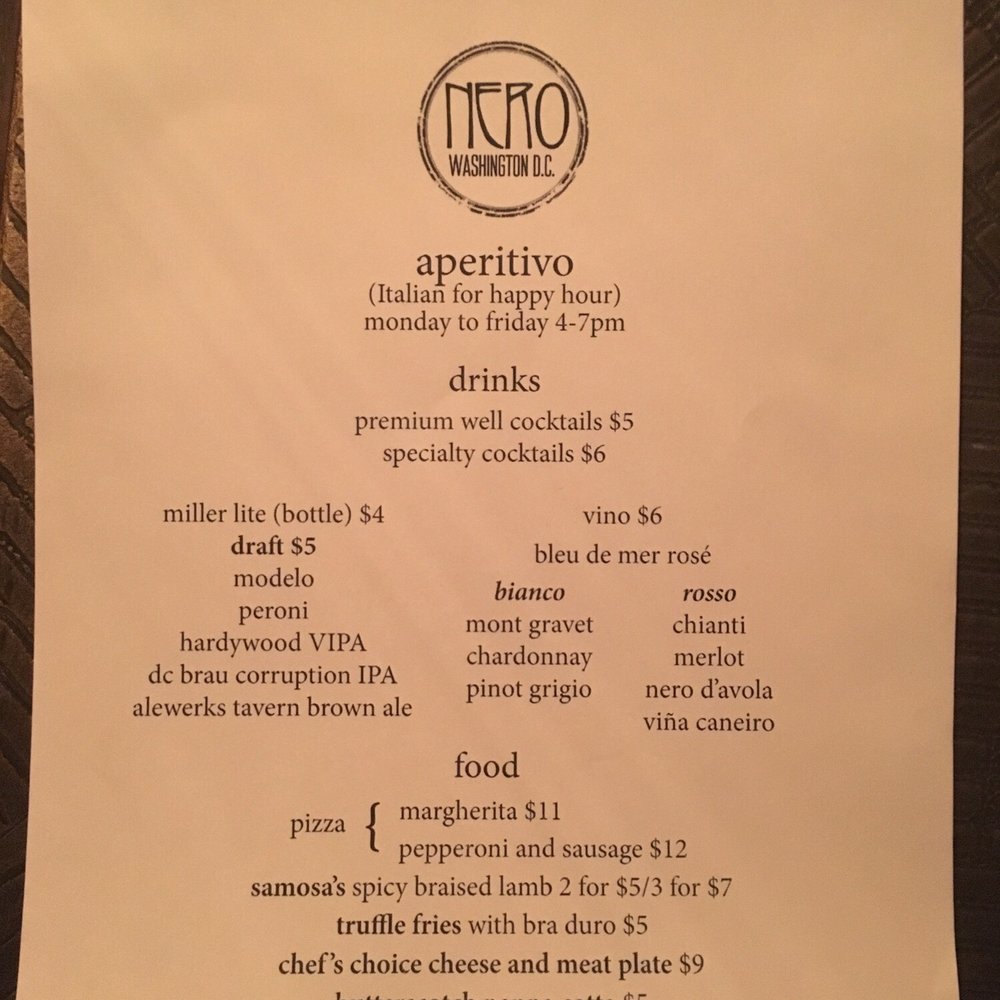 Nero - Happy hr/soft launch menu - Lounges Near Me - Washington, DC, District of Columbia Nero - Happy hr/soft launch menu - Lounges Near Me - Washington, DC, District of Columbia