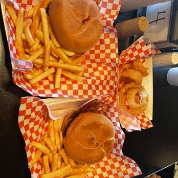 Mad Mack's Burger - Hickory Burger w/ fries and a side of onion rings - Burgers Near Me - San Antonio, Texas Mad Mack's Burger - Hickory Burger w/ fries and a side of onion rings - Burgers Near Me - San Antonio, Texas