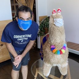 My son with the Llama in the lobby My son with the Llama in the lobby
