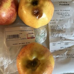 Rotten apples. And I was overcharged $4.54 for them instead of $2.00 by the very unfriendly checker. Rotten apples. And I was overcharged $4.54 for them instead of $2.00 by the very unfriendly checker.