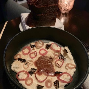 Alo Restaurant - Bar Room: Château de Bourgogne (sesame honey, fried onion, sourdough - $22) - Bars Near Me - Toronto, Ontario