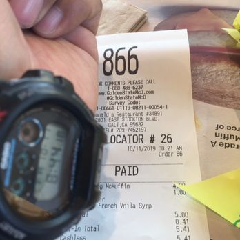 McDonald's - Ordered at 8:21 and ended up going to counter after 15 min to get food.  Note my watch is 7 minutes ahead so 8:37 when I got my food. - Fast Food Near Me - Galt, California