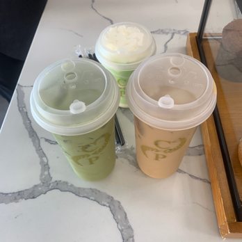 Cafe Pruvia - Matcha latte, vanilla latte and honeydew swirl - Bubble Tea Near Me - Gardena, California Cafe Pruvia - Matcha latte, vanilla latte and honeydew swirl - Bubble Tea Near Me - Gardena, California