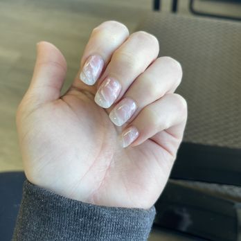 Eagle Nail - Pink marble design with powder ombré no tips! - Nail Salons Near Me - Boulder, Colorado