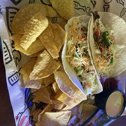 Taco Tuesday-two Tacos chips and drink- I upgraded to steak and a side of Queso Taco Tuesday-two Tacos chips and drink- I upgraded to steak and a side of Queso