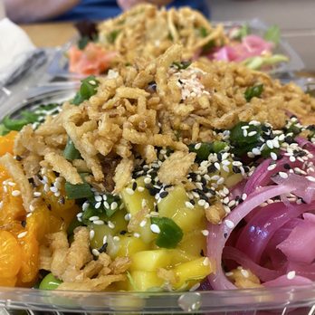 Loco Poke - a plastic container filled with rice and vegetables - Poke Near Me - Lodi, California