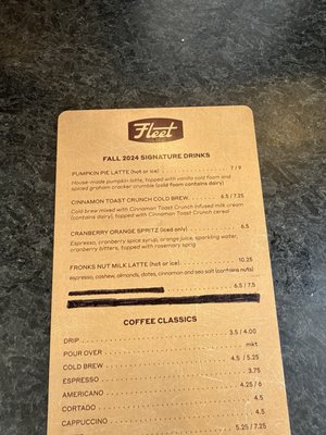 Menu photo 4 Fleet Coffee Austin, TX