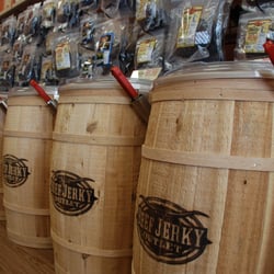 Beef Jerky Outlet - Beef Jerky Outlet barrels and hung jerky