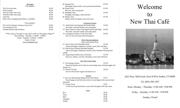 Menu photo 1 New Thai Café West Jordan, UT Menu photo 1 New Thai Café West Jordan, UT