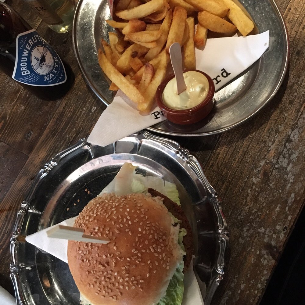 Veggie burger and fries at Par Hasard Veggie burger and fries at Par Hasard