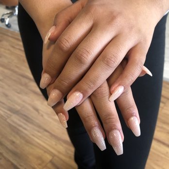 Castle Nails - Full set soft pink with sparkles. - Nail Salons Near Me - San Leandro, California
