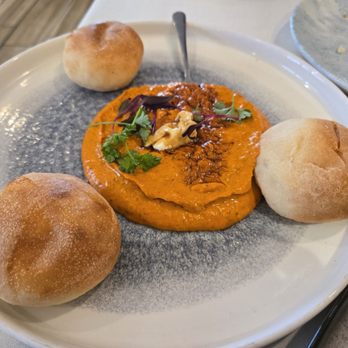 Elia - Roasted pepper dip with bread instead of pita - Greek Near Me - Pleasanton, California Elia - Roasted pepper dip with bread instead of pita - Greek Near Me - Pleasanton, California