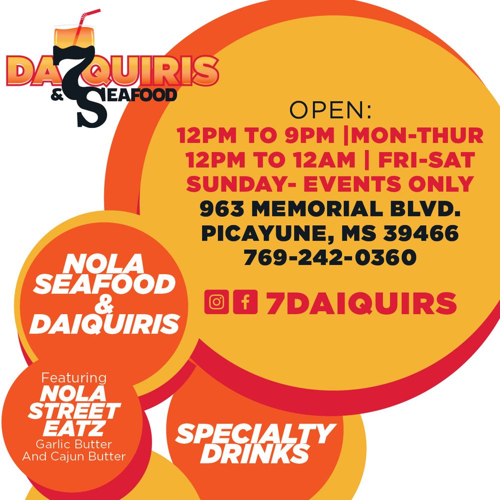 7S DAIQUIRIS & SEAFOOD 963 Memorial Blvd, Picayune, MS Menu Yelp