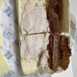 Jimmy John's - This is all the meat on a sandwich.   No mayo packets to be found or on the sandwich.   The turkey doesn't even cover the bread!!
