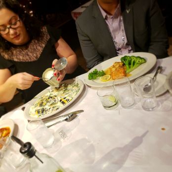 F & J Pine - Calina and Danny with her Ravioli & and his Salmon - Italian Near Me - Bronx, New York