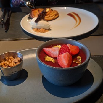 Faubourg Montclair - Rhubarb Panna Cotta w/ soft granola and gold leaf for the win - French Near Me - Montclair, New Jersey Faubourg Montclair - Rhubarb Panna Cotta w/ soft granola and gold leaf for the win - French Near Me - Montclair, New Jersey