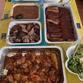 Smok'n Blues BBQ - The whole spread: bbq chicken, tritip, ribs, beans, rolls, and bacon Mac. We made our own salad. - Caterers Near Me Smok'n Blues BBQ - The whole spread: bbq chicken, tritip, ribs, beans, rolls, and bacon Mac. We made our own salad. - Caterers Near Me