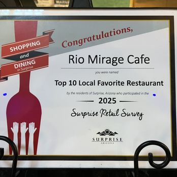 Rio Mirage Cafe-Surprise  - Recent Rio Mirage Award - Mexican Near Me - Surprise, Arizona