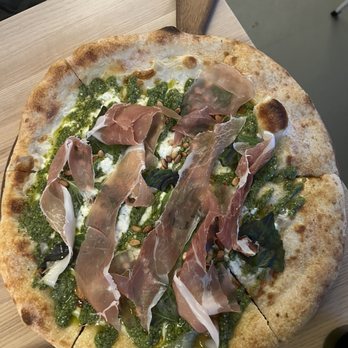 Bufala River District - Pesto pizza added some prosciutto . - Italian Near Me - Vancouver, British Columbia