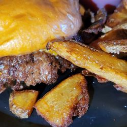 Woodlands Tavern - Smashburger with Potato Wedges