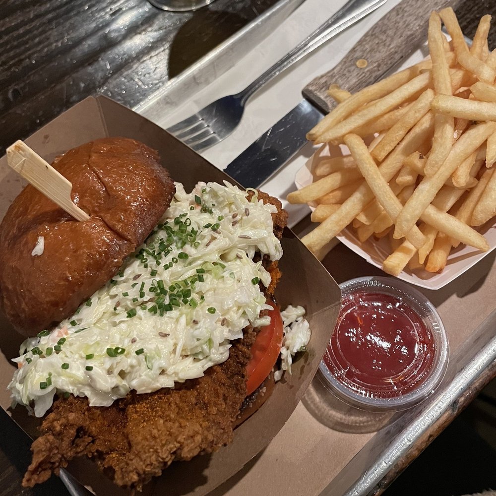 Hermosa Brewing - Fried chicken sandwich and fries - Brewpubs Near Me - Hermosa Beach, California Hermosa Brewing - Fried chicken sandwich and fries - Brewpubs Near Me - Hermosa Beach, California