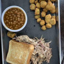 RJ Alverson’s Rib Shack - Pulled pork plate with baked beans and fried okra