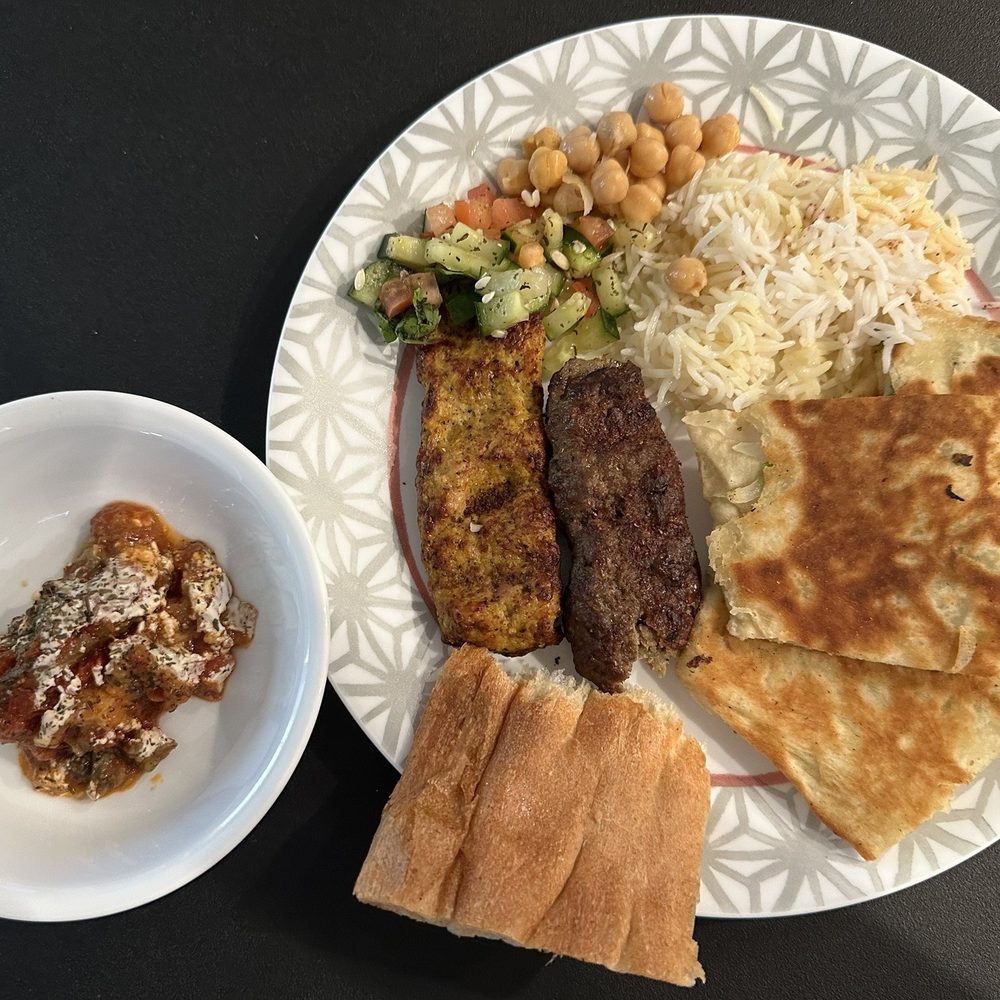 Fremont Kabob Restaurant - The whole plate with portions of BORANI BADINJON, BOLANI KACHALOO AND SHAMI KEBABS - delectable! - Halal Near Me - Mountain House, California Fremont Kabob Restaurant - The whole plate with portions of BORANI BADINJON, BOLANI KACHALOO AND SHAMI KEBABS - delectable! - Halal Near Me - Mountain House, California