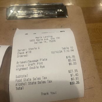 Maple Landing - Receipt. Great prices. - Barbeque Near Me - Dallas, Texas Maple Landing - Receipt. Great prices. - Barbeque Near Me - Dallas, Texas