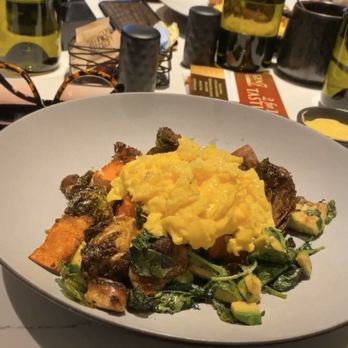 Olive & Hay - Power house - eggs, sweet potatoes, chicken sausage, Brussel sprouts, avocado, spinach and hollandaise. - Italian Near Me - Napa, California Olive & Hay - Power house - eggs, sweet potatoes, chicken sausage, Brussel sprouts, avocado, spinach and hollandaise. - Italian Near Me - Napa, California