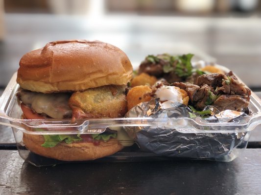 Photo of Bun Street - West Covina, CA, US. Diablo Burger w/ Carne Asada Tots