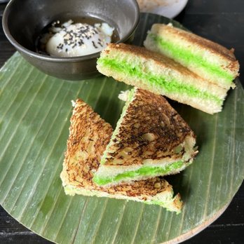Dija Mara - Kaya pandan toast with poached egg - Indonesian Near Me - Oceanside, California Dija Mara - Kaya pandan toast with poached egg - Indonesian Near Me - Oceanside, California
