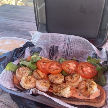 The Grazin Goat - Shrimp Poboy with Cajun Potato salad. - Food Trucks Near Me - Port St. Joe, Florida The Grazin Goat - Shrimp Poboy with Cajun Potato salad. - Food Trucks Near Me - Port St. Joe, Florida