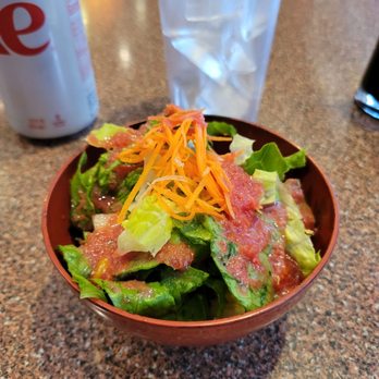 K.Sushi - side salad has a fruity tangy vinegarette - Sushi Bars Near Me - Cerritos, California
