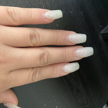 Lily’s Nails - Very cute glitter nails!! Love them, pinky is a little croocked but its okay still cute. This is after 2 weeks. - Nail Salons Near Me - San Leandro, California