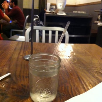 Toss Noodle Bar - Cute lil mason jar water glasses - Asian Fusion Near Me - Berkeley, California