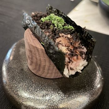Kenji Omakase - toro truffle foie hand roll. the tastiest bite of the night, nice add to the omakase - Japanese Near Me - New Orleans, Louisiana Kenji Omakase - toro truffle foie hand roll. the tastiest bite of the night, nice add to the omakase - Japanese Near Me - New Orleans, Louisiana
