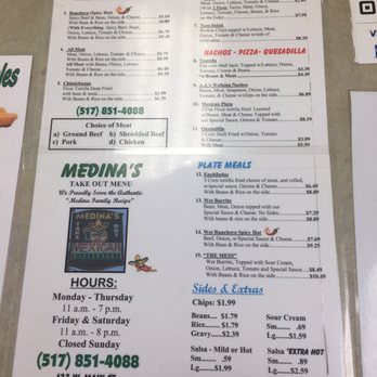 Medina's Take Out - Menu - Mexican Near Me - Stockbridge, Michigan