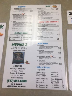 Menu photo 1 Medina's Take Out Stockbridge, MI