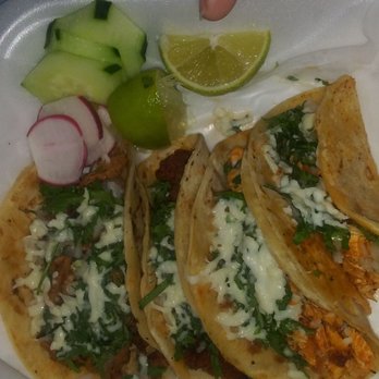 Mexiote Express - Left to right..TACOS! Al Pastor,Chorizo,2 chicken....super - Food Trucks Near Me - Hollywood, Florida