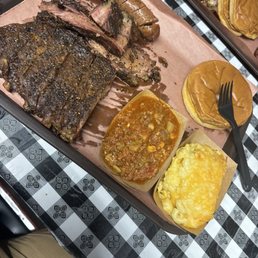 Brisket!!!!!! Pork ribs!!!! And spicy sausage!!!! Sides are like your grandma made them. Amazing!!!!! Brisket!!!!!! Pork ribs!!!! And spicy sausage!!!! Sides are like your grandma made them. Amazing!!!!!