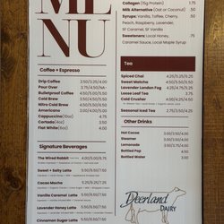 The Wired Rabbit Coffee House - Drink menu