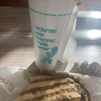 Tropical Smoothie Cafe - Chicken pesto flatbread and ACAI BERRY BOOST- - Juice Bars & Smoothies Near Me - Huntsville, Alabama Tropical Smoothie Cafe - Chicken pesto flatbread and ACAI BERRY BOOST- - Juice Bars & Smoothies Near Me - Huntsville, Alabama