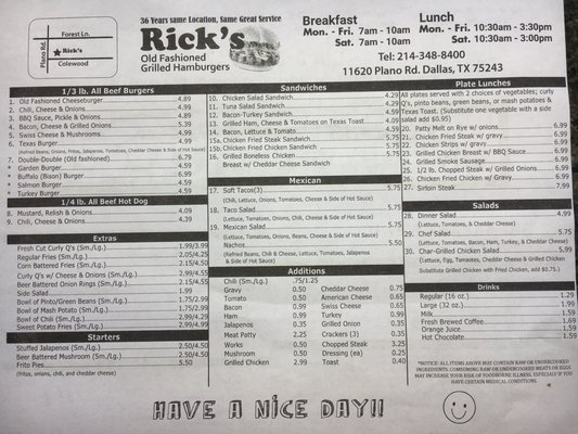Menu photo 2 Rick's Old Fashioned Burgers Dallas, TX Menu photo 2 Rick's Old Fashioned Burgers Dallas, TX