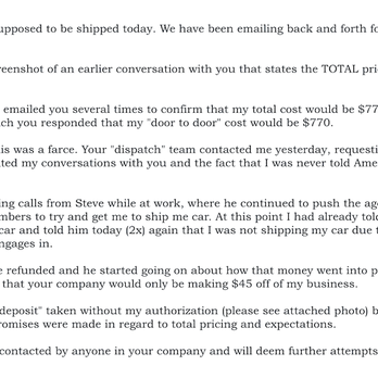 American Auto Haul - after this email, I received a call at 10:40pm and then 3 additional calls the next day. - Vehicle Shipping Near Me - Newark, Delaware American Auto Haul - after this email, I received a call at 10:40pm and then 3 additional calls the next day. - Vehicle Shipping Near Me - Newark, Delaware