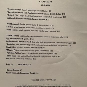 Bell's - Lunch menu - French Near Me - Los Alamos, California