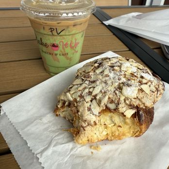 Bake It Up Bakery & Cafe - Pistachio iced latte and an almond croissant - Bakeries Near Me - Castro Valley, California Bake It Up Bakery & Cafe - Pistachio iced latte and an almond croissant - Bakeries Near Me - Castro Valley, California